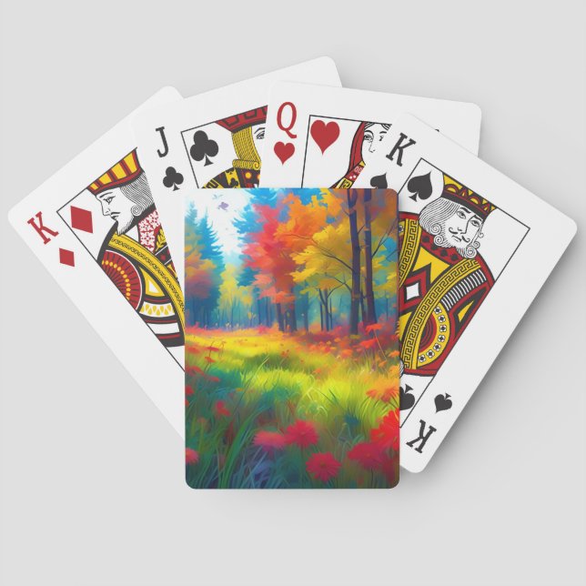 Forest with Colourful Trees And Flowers Playing Cards (Back)