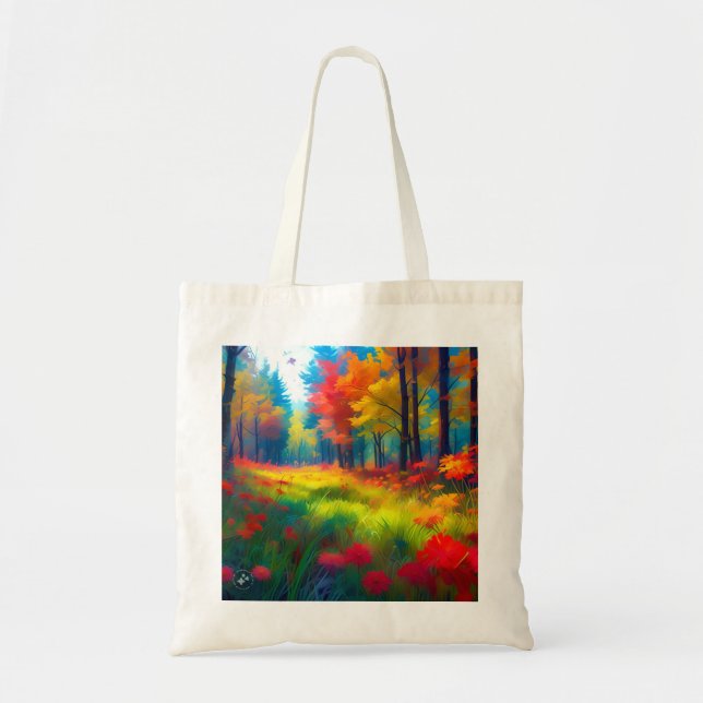 Forest with Colourful Trees And Flowers Tote Bag (Front)
