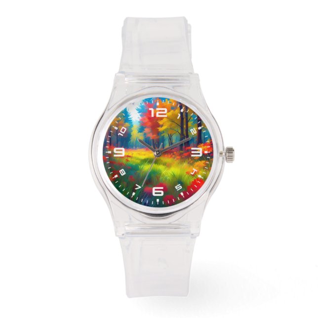 Forest with Colourful Trees And Flowers Watch (Front)