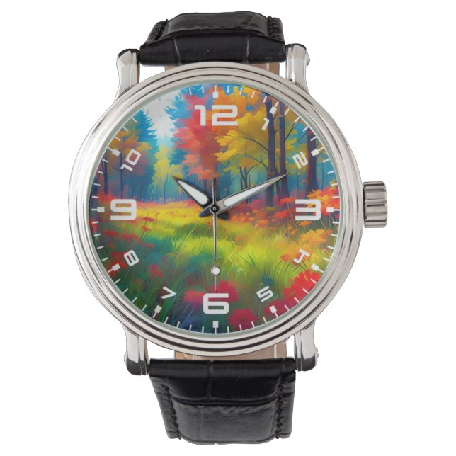 Forest with Colourful Trees And Flowers Watch (Front)