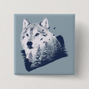 Forest Wolf 15 Cm Square Badge