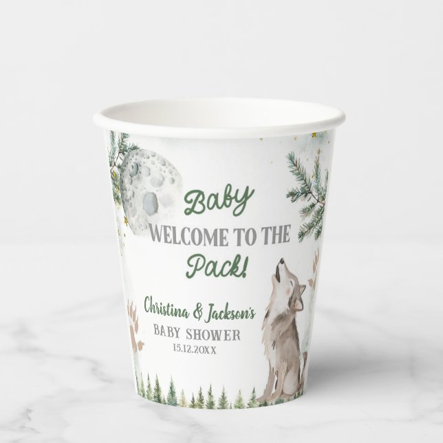 Forest Wolf Baby Shower Paper Cups (Front)
