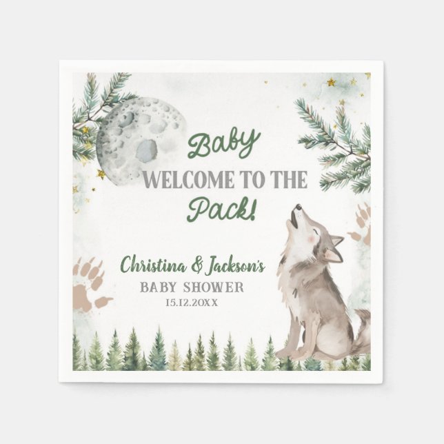 Forest Wolf Baby Shower Paper Napkins (Front)