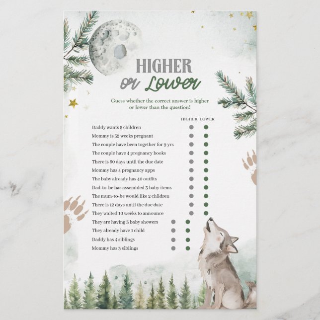 Forest Wolf Higher or Lower Games Card (Front)