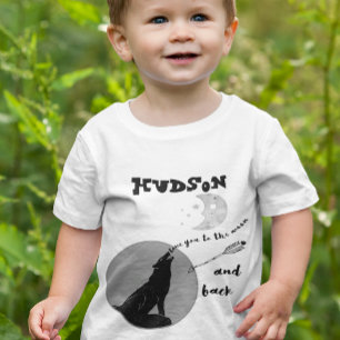 Forest Wolf Personalised LOVE You to the Moon Baby T-Shirt
