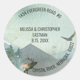 Forest Wonder Rustic Pine Wedding Address Classic Round Sticker