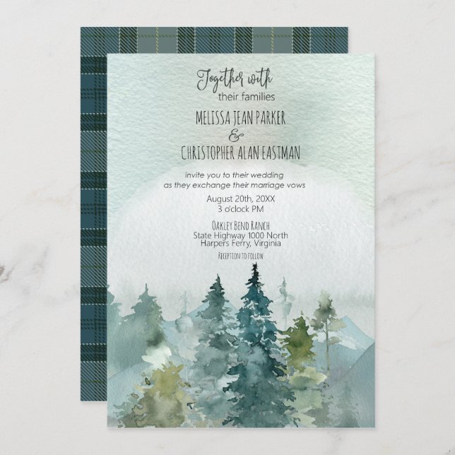 Forest Wonder Rustic Pine Wedding Invitation (Front/Back)