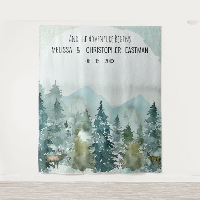 Forest Wonder Wedding Backdrop Photo Booth Tapestry (Front)