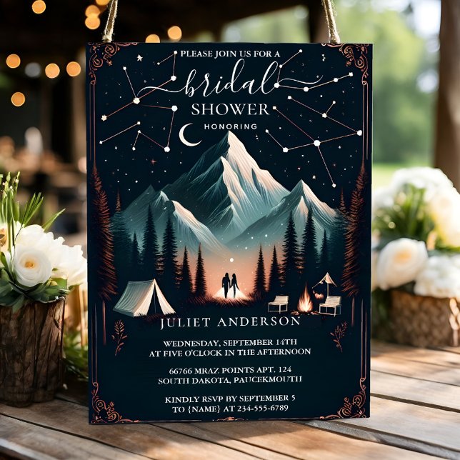 Forest Wood Sky Tree Fire Camping Bridal Shower Invitation (Creator Uploaded)