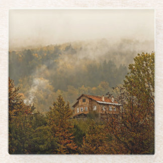 Forest Wooden House: Tranquil Scene Glass Coaster