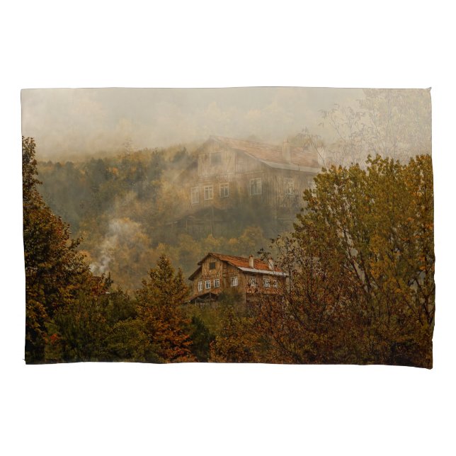Forest Wooden House: Tranquil Scene Pillowcase (Front)