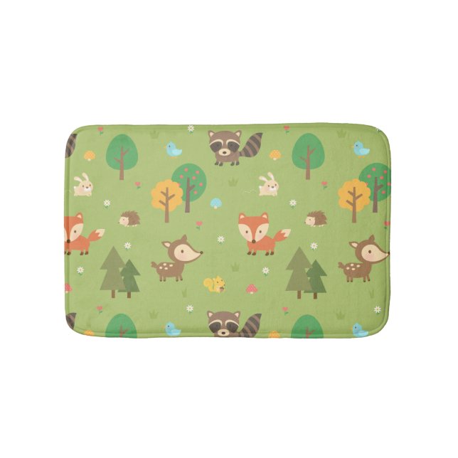 Forest Woodland Animal Pattern Kids Room Decor Bath Mat (Front)