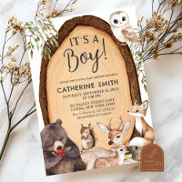 Forest Woodland Animal Wild One Baby Shower Invit
