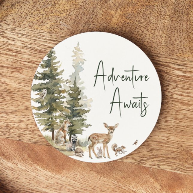 Forest Woodland Animals Adventure Awaits Round Paper Coaster (Creator Uploaded)