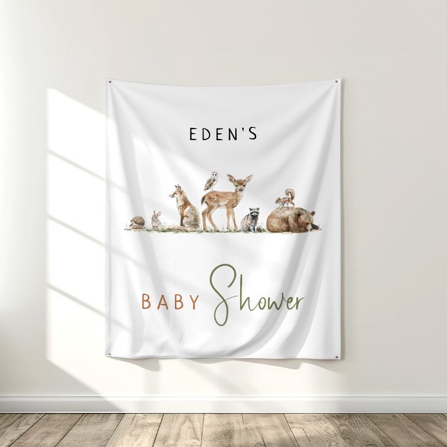 Forest Woodland Animals Baby Shower Backdrop Tapestry (Creator Uploaded)