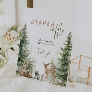 Forest Woodland Animals Baby Shower Diaper Raffle Pedestal Sign