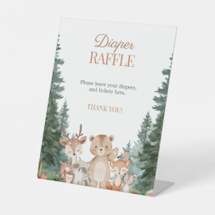Forest Woodland Animals Baby Shower Diaper Raffle Pedestal Sign
