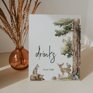 Forest Woodland Animals Baby Shower Drinks Pedestal Sign