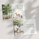 Forest Woodland Animals Baby Shower Flat Thank You Card<br><div class="desc">Introducing our forest woodland animals baby shower flat thank you card, perfect for a cute and whimsical celebration! Featuring a watercolor forest story theme with adorable creatures like a fox, brown bear, bunny, and deer, it's great for a gender-neutral shower. This bohemian-inspired design sets a sweet and simple scene with...</div>