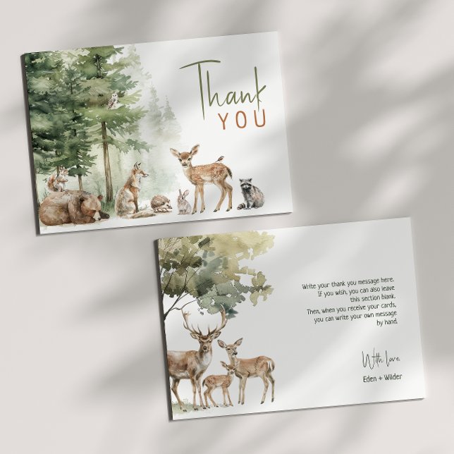 Forest Woodland Animals Baby Shower Flat Thank You Card (Creator Uploaded)