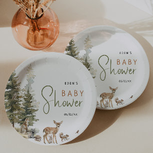 Forest Woodland Animals Baby Shower Paper Plate