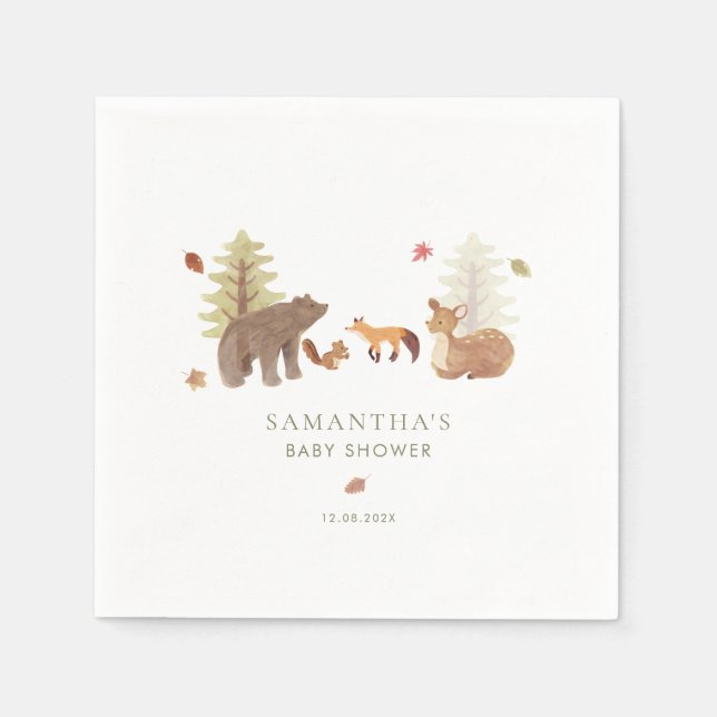 Forest Woodland Animals Cute Baby Shower Paper Napkin (Front)