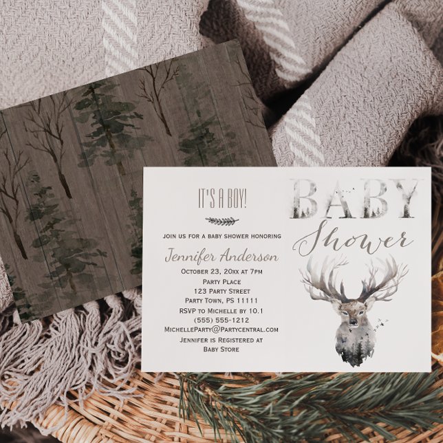 Forest Woodland Animals Deer Boy Baby Shower Invitation (Creator Uploaded)