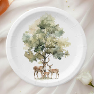 Forest Woodland Animals   Deer Family Baby Shower Paper Plate