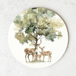Forest Woodland Animals   Deer Family Baby Shower Round Paper Coaster