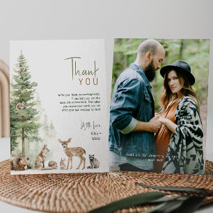 Forest Woodland Animals Flat Photo Baby Shower Thank You Card