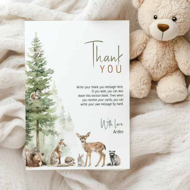 Forest Woodland Animals Flat Vertical Birthday Thank You Card (Creator Uploaded)