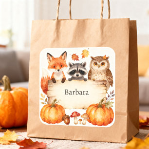 Forest Woodland Animals Halloween Trick or Treat Square Sticker
