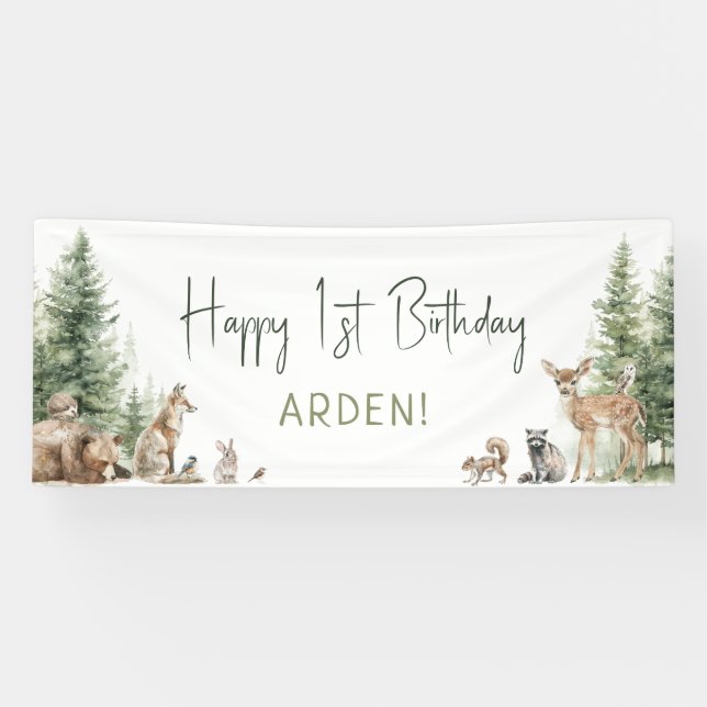 Forest Woodland Animals Happy Birthday Welcome Banner (Horizontal)