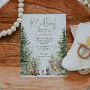 Forest Woodland Animals "Hello Baby" Baby Shower Invitation