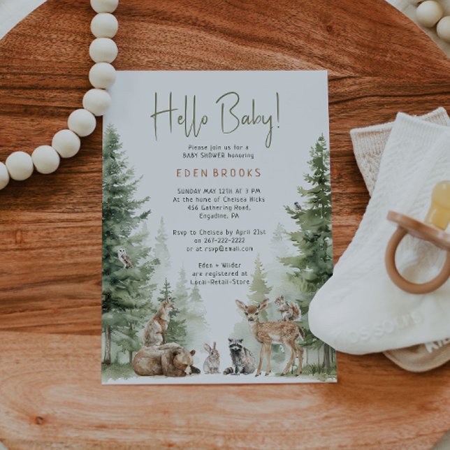 Forest Woodland Animals "Hello Baby" Baby Shower Invitation (Creator Uploaded)