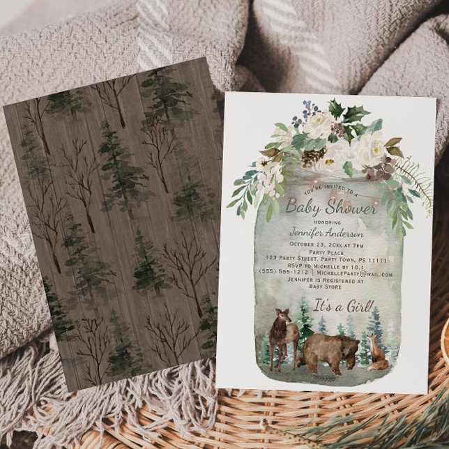 Forest Woodland Animals Mason Jar Baby Shower Invitation (Creator Uploaded)