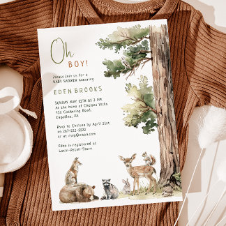 Forest Woodland Animals Oh Boy! Baby Shower Invitation