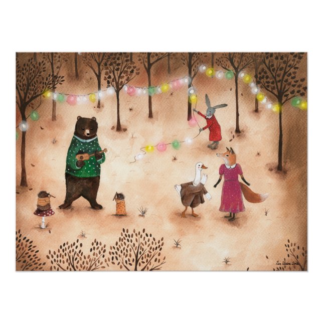 Forest Woodland Animals Party Illustration Nursery Poster (Front)