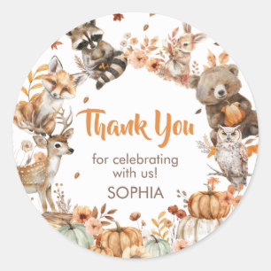 Forest Woodland Animals Pumpkin Birthday Party Classic Round Sticker