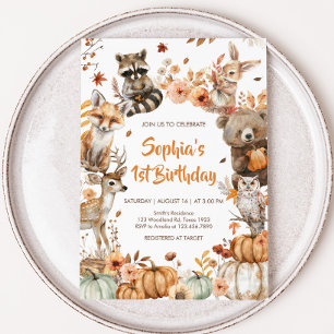 Forest Woodland Animals Pumpkin Birthday Party Invitation