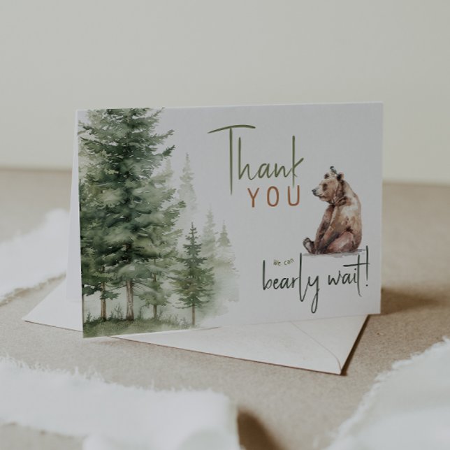 Forest Woodland Animals We Can Bearly Wait Folded Thank You Card (Creator Uploaded)