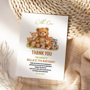 Forest Woodland Animals Wild One 1st Birthday Thank You Card