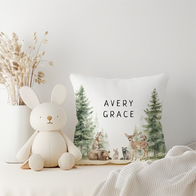 Forest Woodland Animals With Baby Name Cushion (Creator Uploaded)