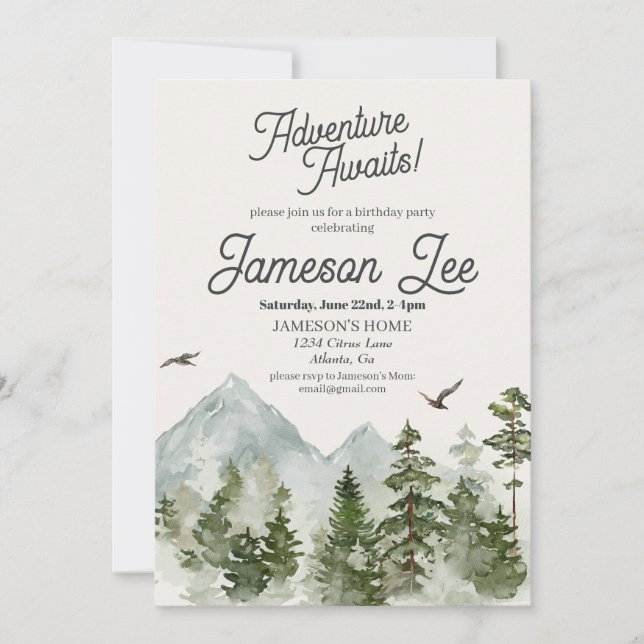 Forest woodland birthday party invite (Front)