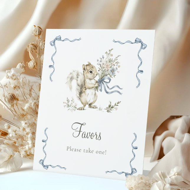 Forest Woodland Blue Bow Squirrel Diaper Raffle  Pedestal Sign (Creator Uploaded)