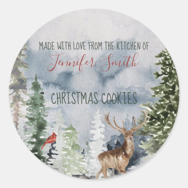 Forest Woodland Christmas Bakery Baked Cookie Classic Round Sticker (Front)