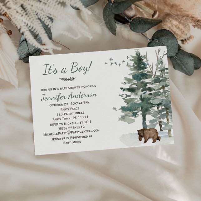 Forest Woodland Country Bear Boy Baby Shower Invitation (Creator Uploaded)