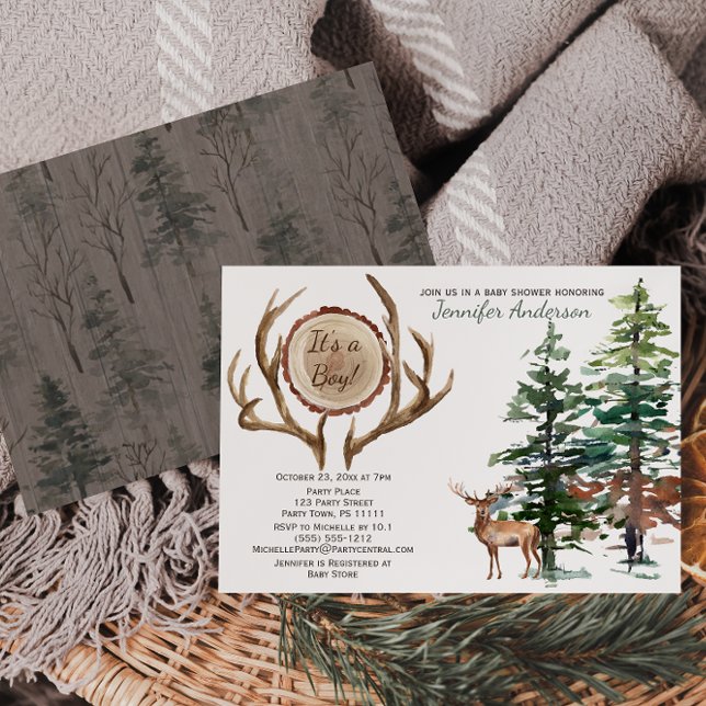 Forest Woodland Country Deer Antler Baby Shower Invitation (Creator Uploaded)