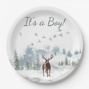 Forest Woodland Country Deer Boy Baby Shower Paper Plate