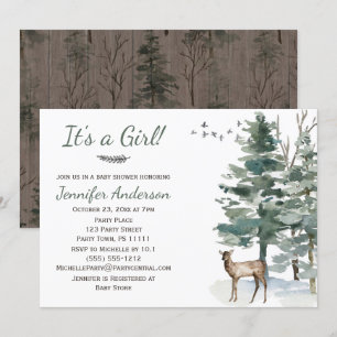 Forest Woodland Country Deer Doe Girl Baby Shower Invitation